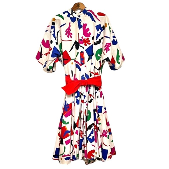 Vintage 80s Cristina and Jan Barbolio Pop Art Drop Waist Dress with Belt - Picture 2 of 16